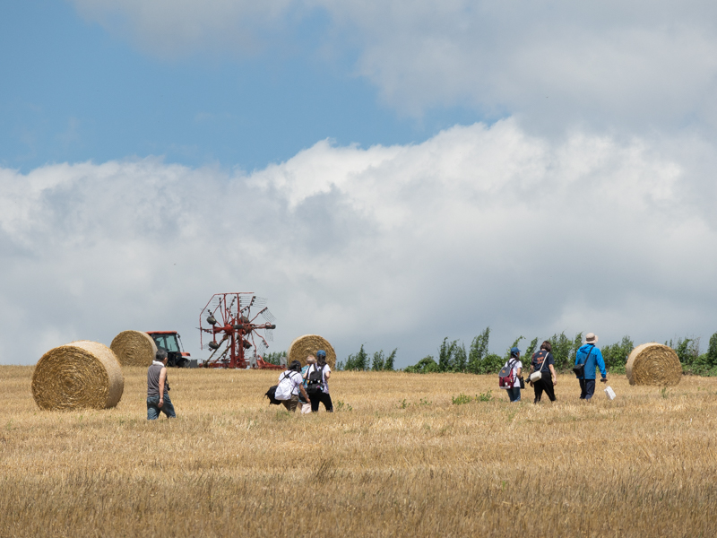 富良野の丘で許可を得て撮影する選手