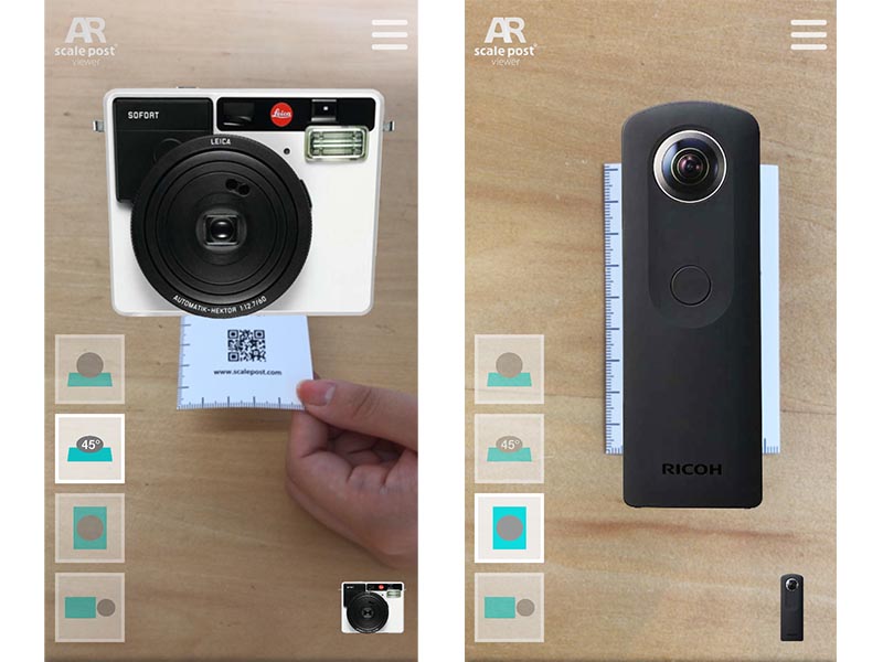 ARの表示例（左：ライカ ゾフォート、右：RICOH THETA S）