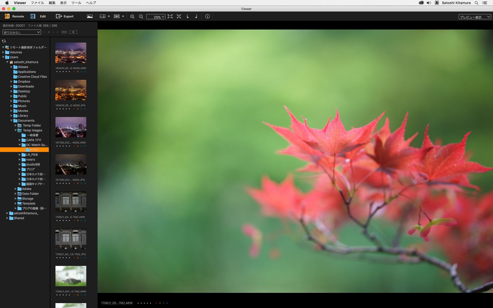「プレビュー表示」画面では、1枚の画像を大きく表示できる。