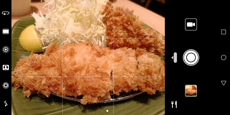 AIモードで揚げ物を被写体にしたところ、きちんと料理と認識された（右下に料理モードのアイコンが出ている）。