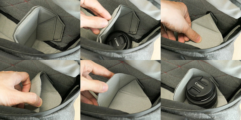 ディバイダーの折り畳み例。1つの空間を上下に区切って、小さいレンズを2段積みにした。