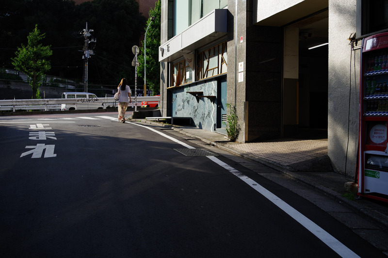 PENTAX KP / HD PENTAX-DA 20-40mm F2.8-4ED Limited DC WR / 絞り優先AE（F4・1/800秒・-1.0EV） / ISO オート（200） / カスタムイメージ リバーサルフィルム / WB 太陽光 / 30mm（45mm相当）<br>少し傾いた西日が路地を照らす。後ろ姿の女性が光の中に入るのを待って撮影した。
