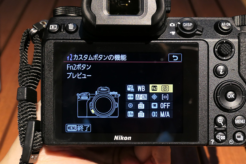 Fn2にプレビューを割り当てたところ。実際の被写界深度を確認できる。