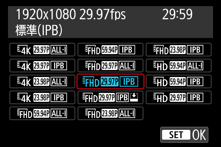 動画サイズ選択画面