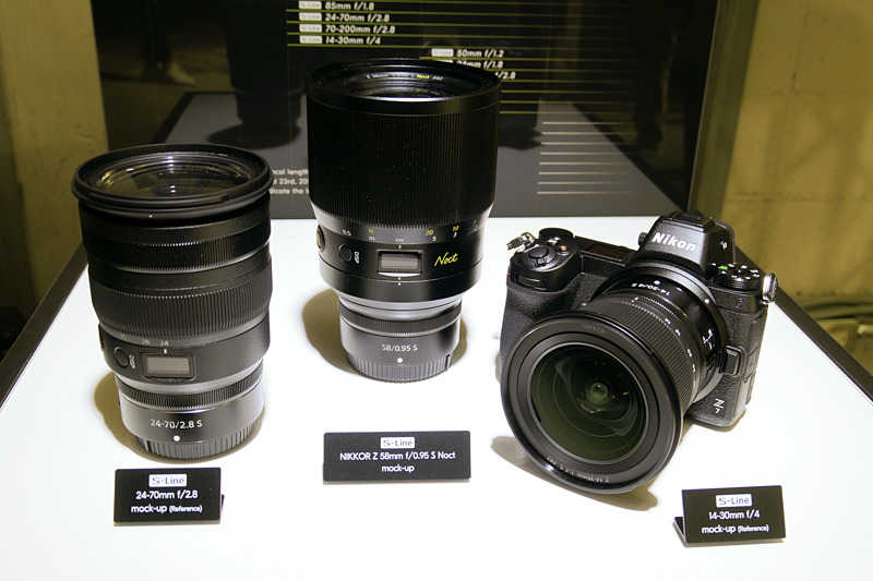 2019年に発売が予定されているNIKKOR Z 58mm f/0.95 S Noctと24-70mm f/2.8、14-30mm f/4（モックアップ）