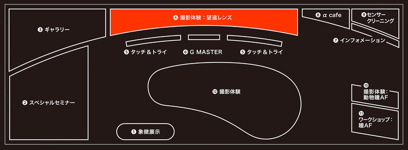 超望遠レンズコーナーはこちらの場所です。（クリックすると大きく表示されます）