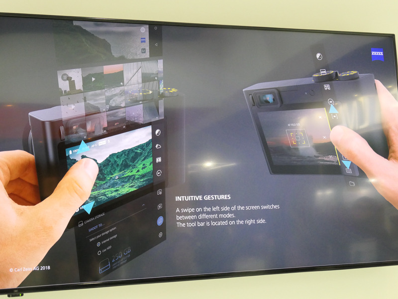 撮影画面で上下にスワイプすると、設定画面もしくはギャラリー（画像再生）に遷移する。