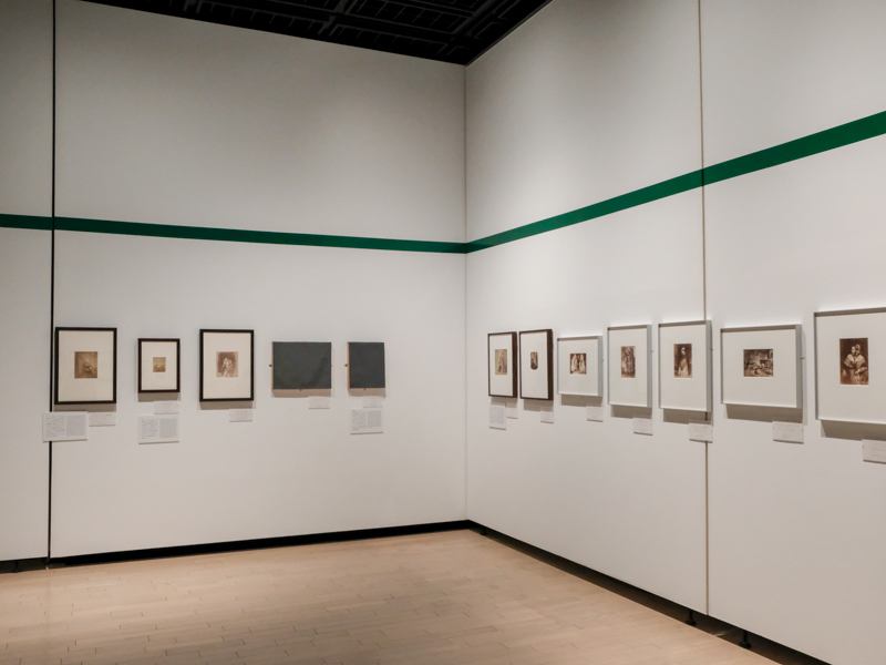 展示室の様子。一部の展示物にはグレーの冠布がかけられているが、これは展示写真に常時光をあてないでほしいという収蔵者からの声に応えたもの。鑑賞時は直接布をめくって見ても問題ないとしている。