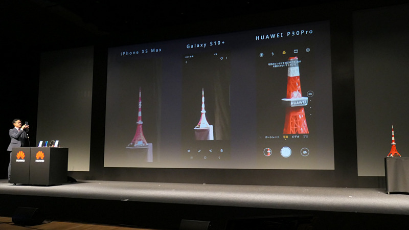 東京タワーの模型を撮影するデモを壇上で実施。