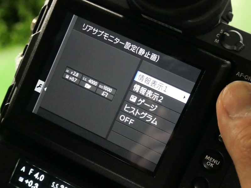 リアサブモニターにヒストグラムを表示したところ。