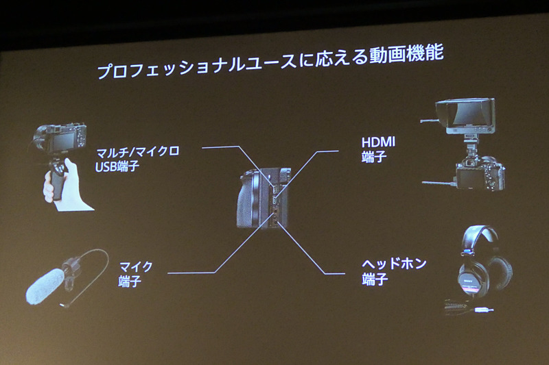 小型ボディにマイク端子/ヘッドホン端子などを詰め込んだ（α6600）。