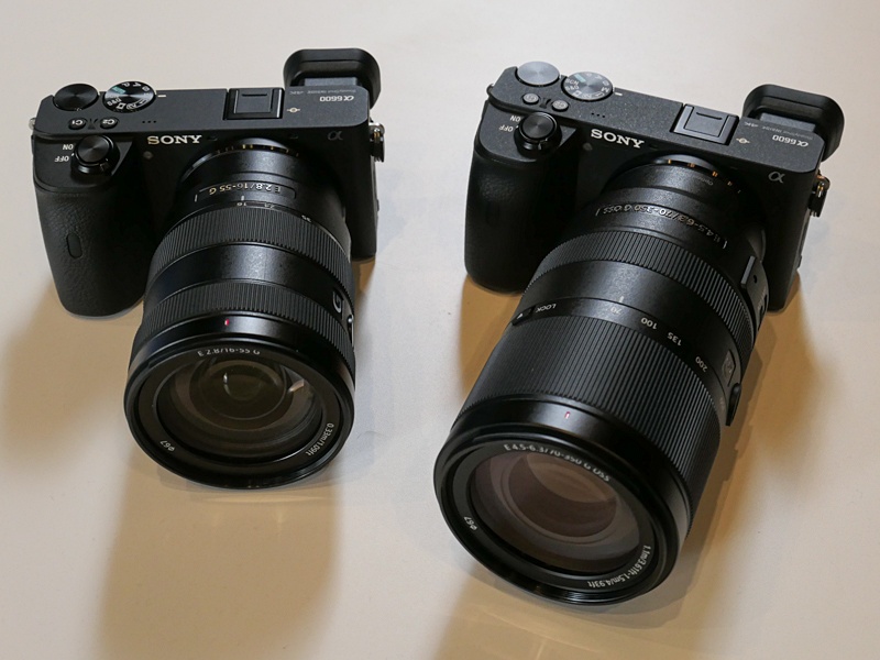 右がE 70-350mm F4.5-6.3 G OSS。左は同社APS-C用レンズで初のF2.8標準ズーム「E 16-55mm F2.8 G」。