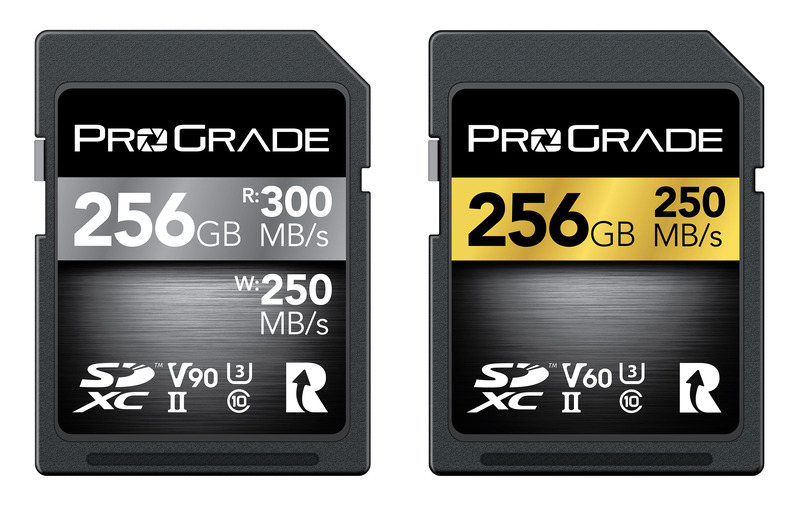8月21日に国内で発売された「SDXC UHS-II V90 300R」（左）と「SDXC UHS-II V60 250R」（右）。どちらも「R」ロゴがついている。