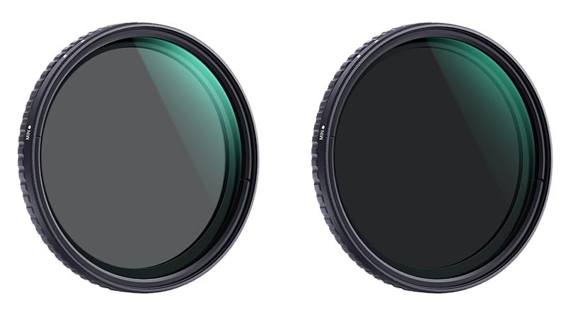 K&F CONCEPT NANO-X バリアブルND フィルター。左から減光範囲ND2〜ND32、同ND8〜ND128。