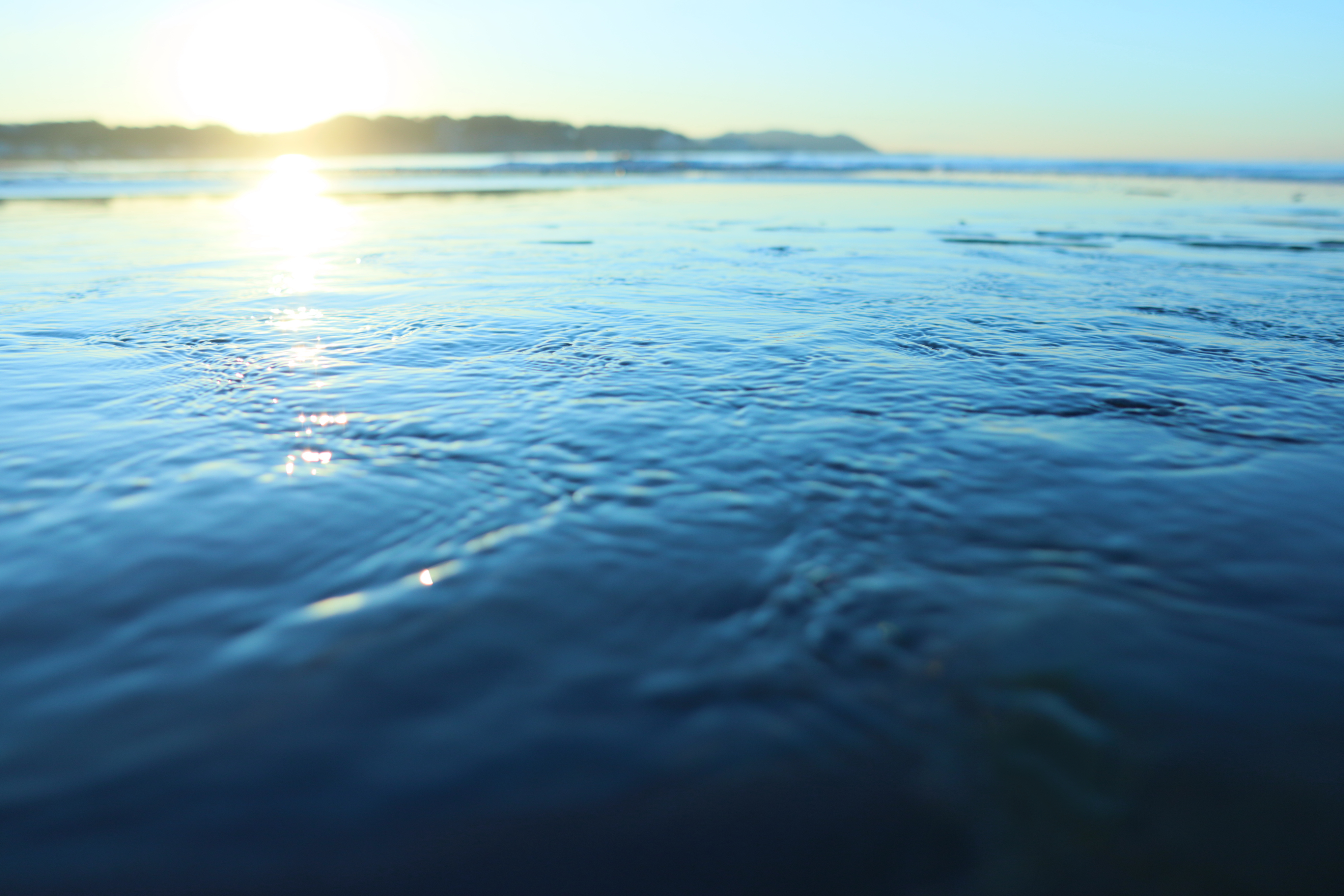 早朝。肌寒い海辺で、朝陽をつよい逆光で撮りながら、海のグラデーションを写す。逆光にまけず、波への焦点を見つける。<br><br><span class="fnt-85">EOS Kiss M / SIGMA 16mm F1.4 DC DN</span>