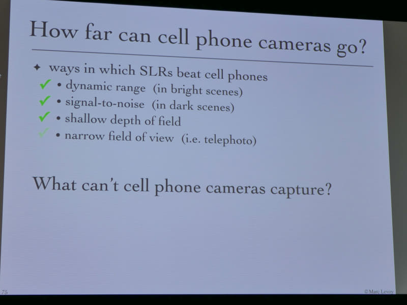 デジタル一眼レフカメラに対してスマートフォンカメラがどこまで迫れたか。望遠レンズのような画角以外は迫ってきた。