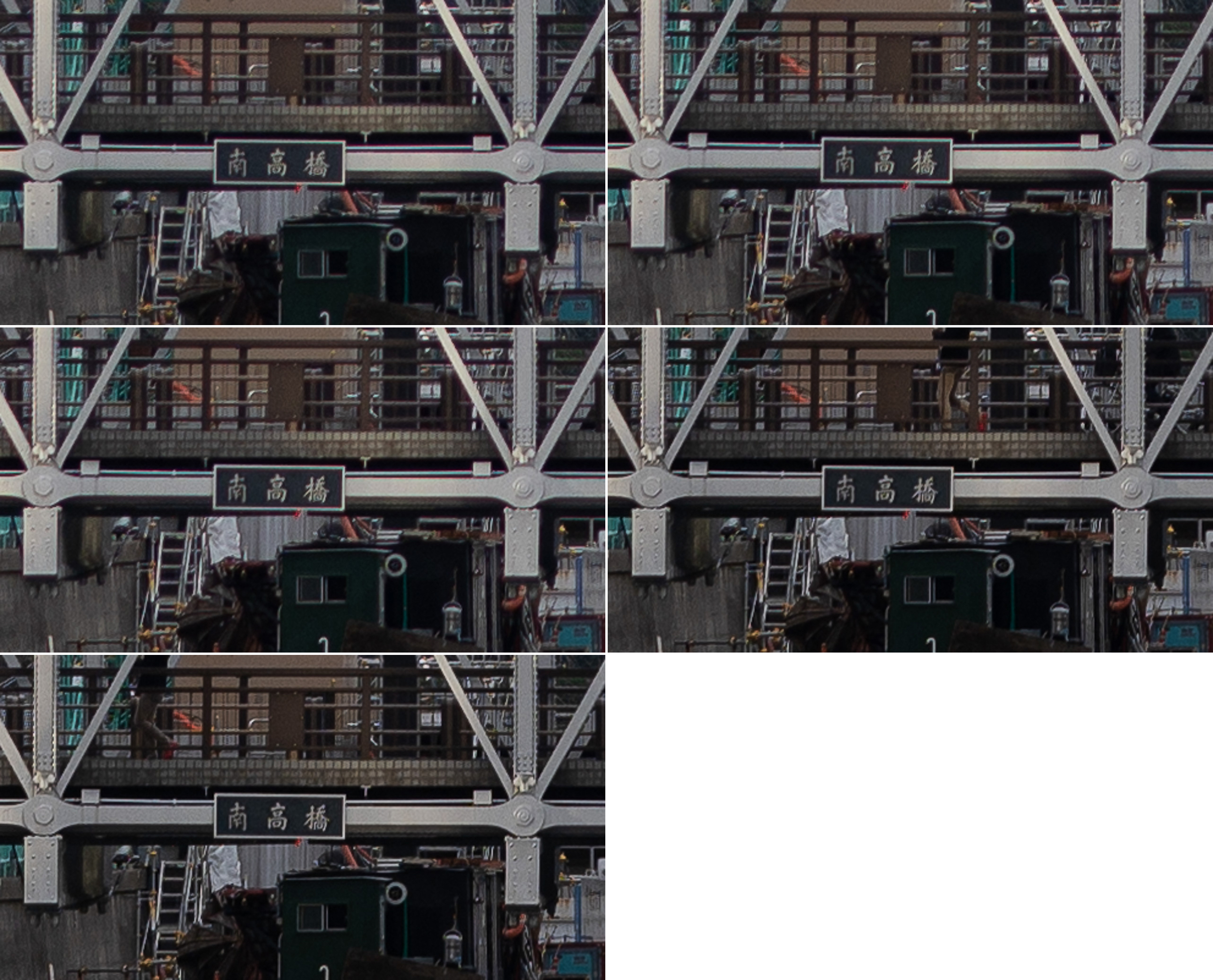 F0.95（左上）、F1.4（右上）、F2（左中）、F2.8（右中）、F4（左下）