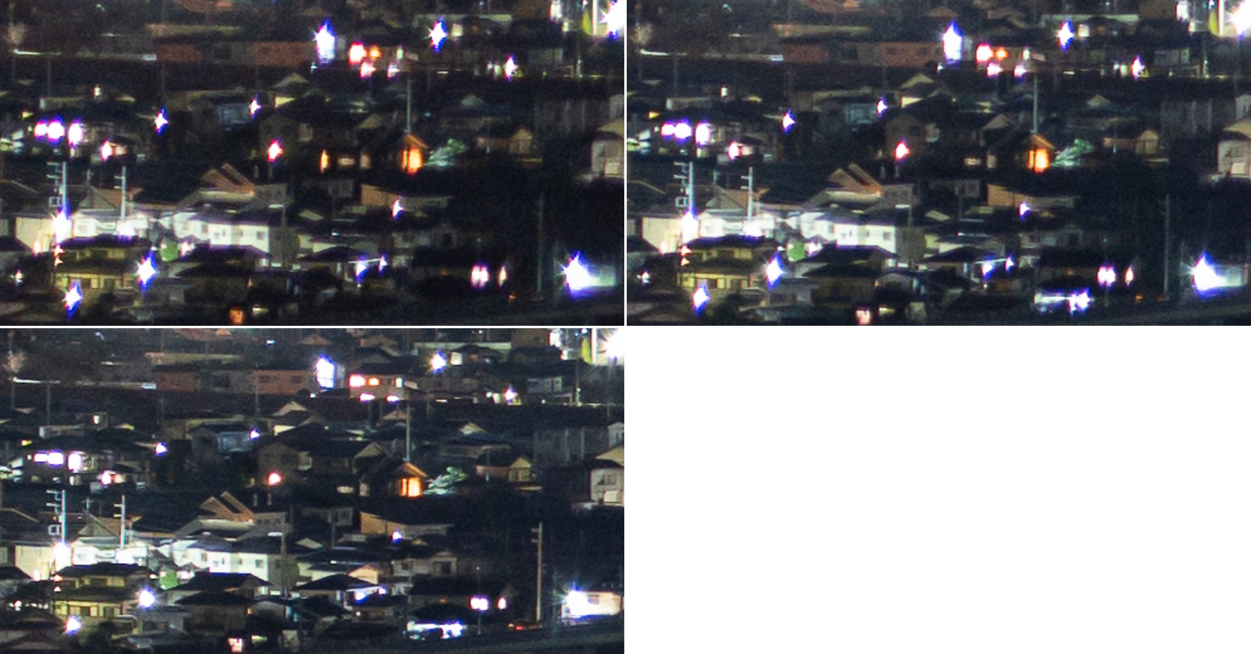 F0.95（左上）、F1.4（右上）、F2（左下）