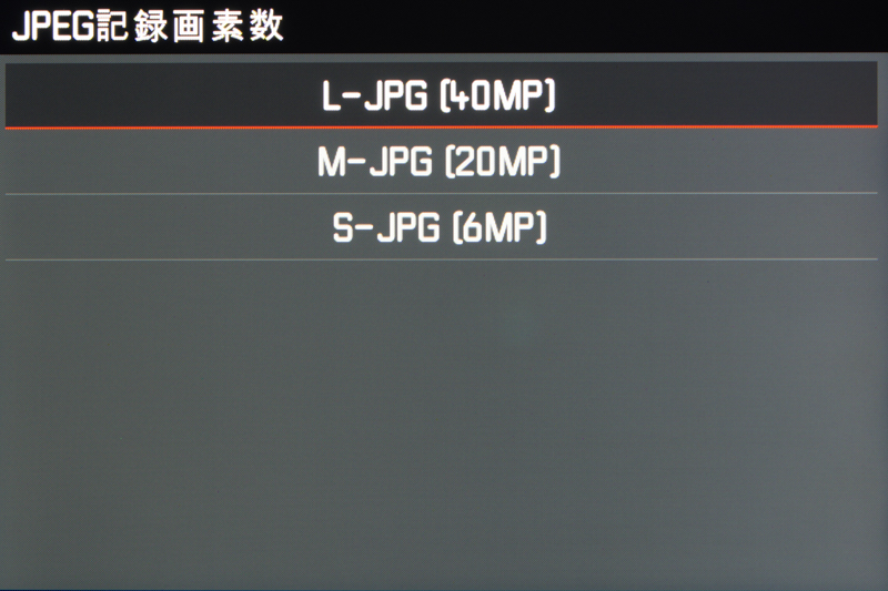 JPEGは4,000万画素のLサイズ以外に、2,000万画素のMと600万画素のSが選択できる。