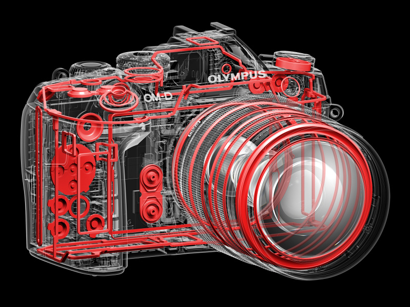 シーリングのイメージ。これまでのOM-Dシリーズ同様、防塵・防滴・耐低温性能をアピールする。