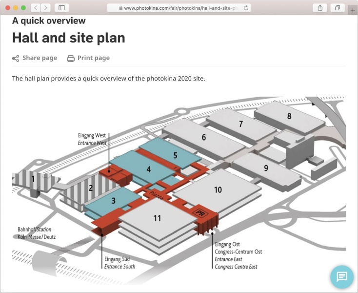 フォトキナ2020のWebサイト<a href="https://www.photokina.com/fair/photokina/hall-and-site-plan/hall-and-site-plan.php" class="n" target="_blank">Hall and site plan</a>より。