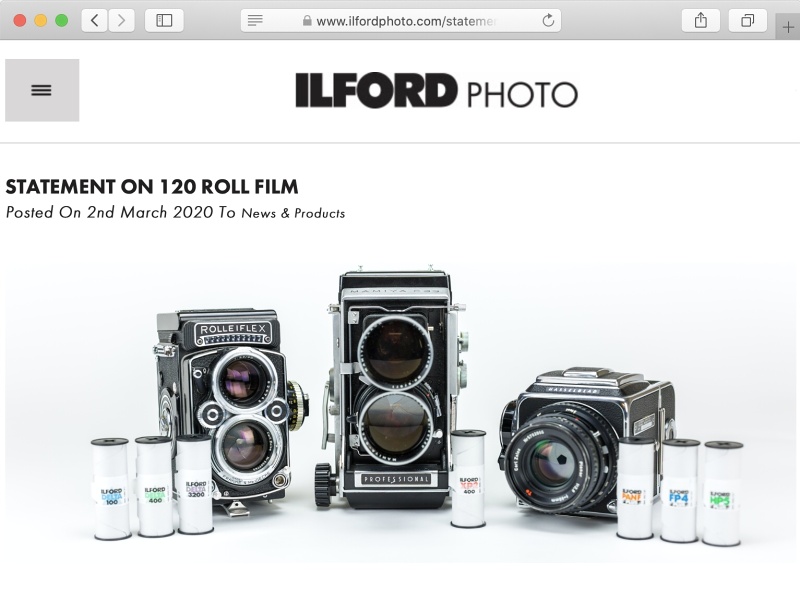HARMAN TechnologyのWebサイト「<a href="https://www.ilfordphoto.com/statement-120-roll-film/" class="n" target="_blank">STATEMENT ON 120 ROLL FILM</a>」より