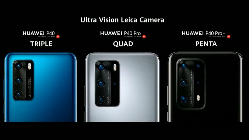 最上位のP40 Pro+は、深度測定用も含め5個（=ペンタ）のカメラを搭載。