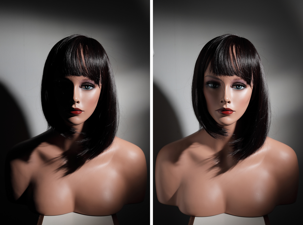 白布なし・露出差2段半（左）、白布あり・露出差1段弱（右）