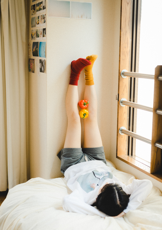 靴下とパプリカを2色のパターンで