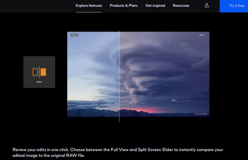 ビューモードのビフォー・アフター表示（解説画面はCapture One 20 Proのもの）