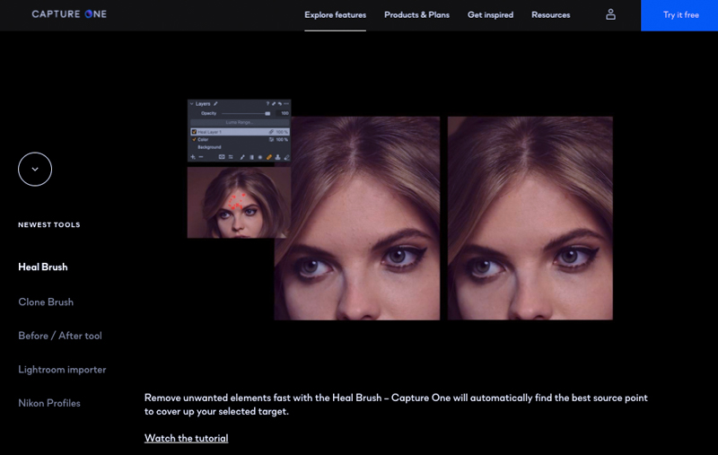 ヒールブラシの解説部分（解説画面はCapture One 20 Proのもの）