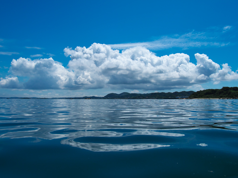 ダイビングボートから身を乗り出して海面近くにカメラを下ろし、ライブビュー撮影を行った。高い防塵・防滴性能が備わっているからこそ挑戦できる撮影方法である。<br><span class="fnt-85">OM-D E-M1 Mark II / M.ZUIKO DIGITAL ED 12-100mm F4.0 IS PRO / 17mm（34mm相当） / 絞り優先AE（F4、1/8,000秒、-0.3EV） / ISO 200 / WB:オート</span>