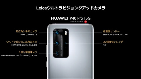 ライカ・クアッドカメラ搭載のSIMフリースマホ「HUAWEI P40 Pro 5G