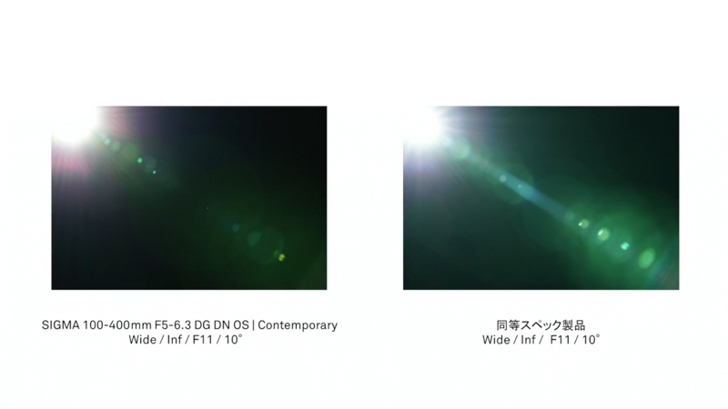 100-400mm DG DNと、同等スペックの製品のゴースト比較。