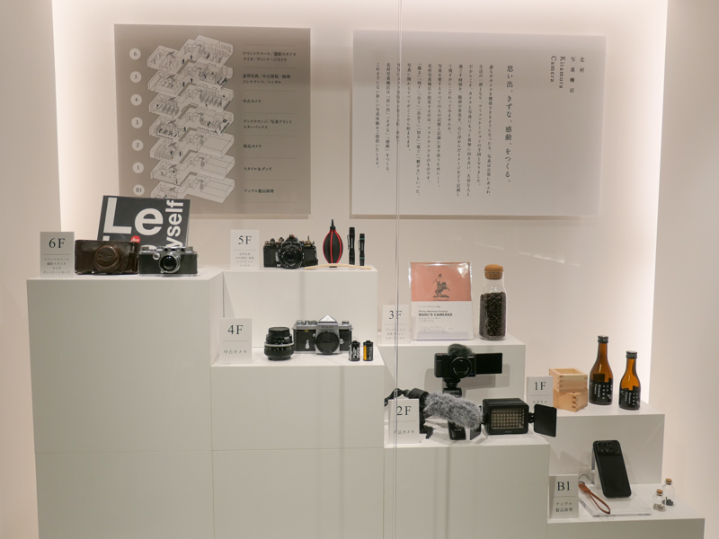 1階のガラスケースには、各フロアの領域を示したオブジェがある