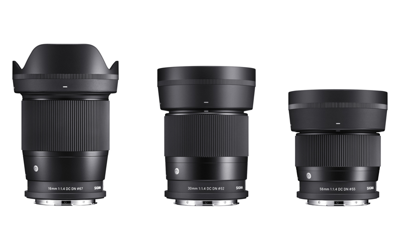 左から16mm F1.4 DC DN、30mm F1.4 DC DN、56mm F1.4 DC DN