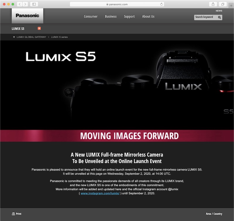 参考：海外での予告（<a href="https://www.panasonic.com/global/consumer/lumix/s/s5.html" class="n" target="_blank">LUMIX GLOBALより</a>）