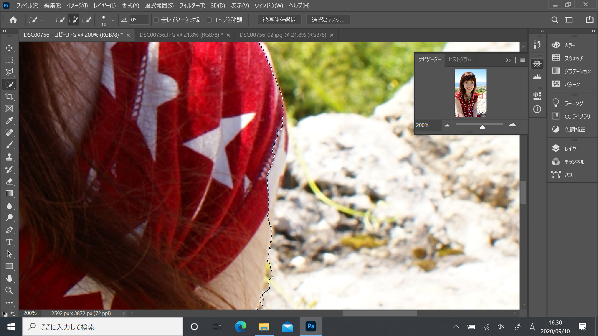 右側の上腕部やその近くの衣服の一部が正しく選択されていないが、ここを手作業で修正するのはそう難しくない