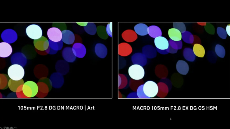 開放での点光源ボケも比較。右の従来レンズと比べて口径食が減っている。