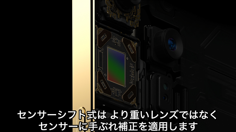 iPhone 12 Pro MaxのWideカメラに新搭載された、センサーシフト方式の光学式手ブレ補正機構。補正軸はX/Y方向。