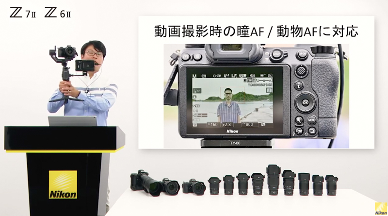 作例の撮影で使用した機材セットを披露する上田さん。ジンバルと外部レコーダーを使用している