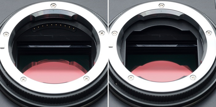 参考：左は遮光板を設けない場合、右は遮光板ありの場合（LM-LA）。