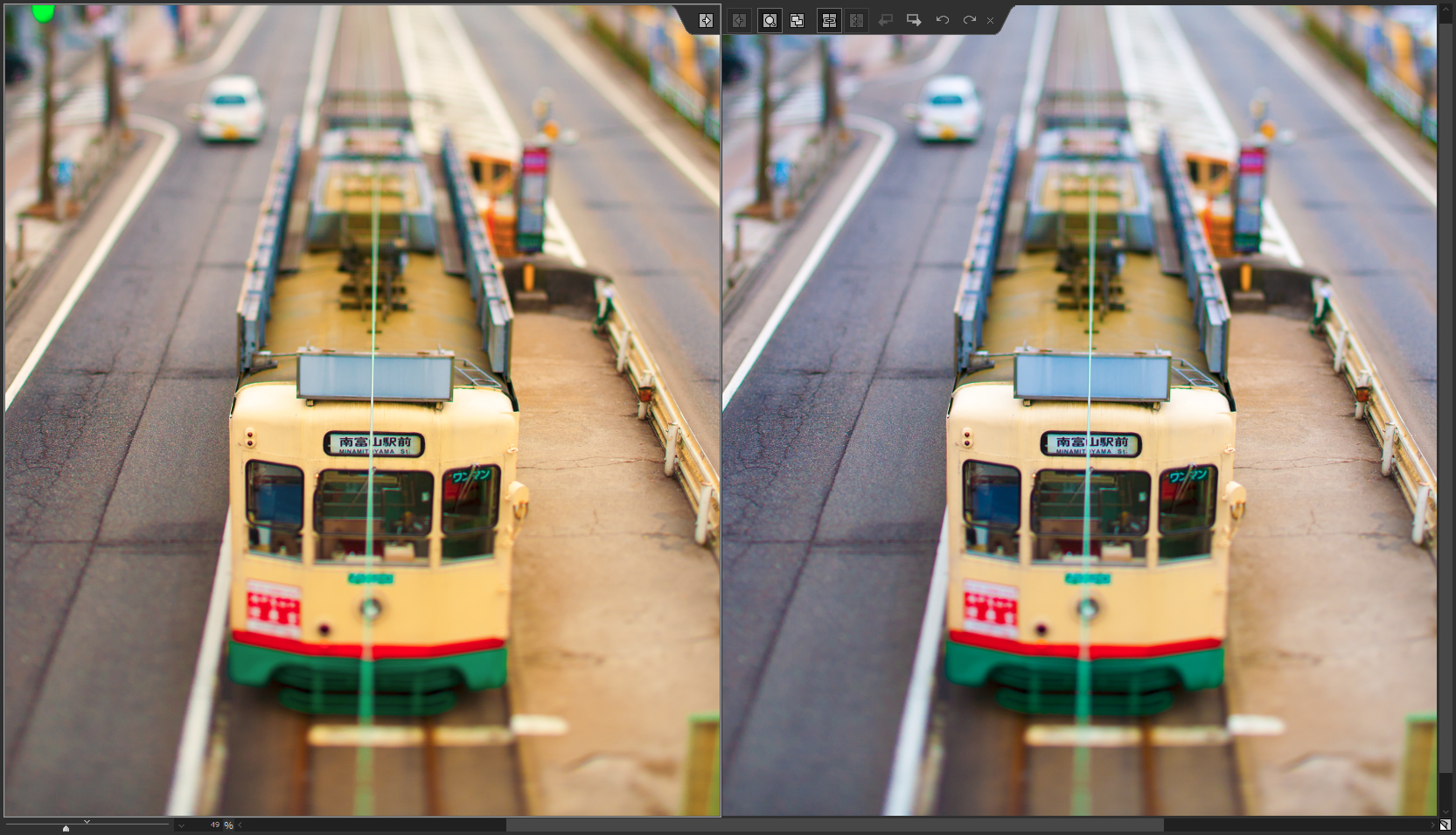 気に入ったのが「色温度」スライダーの変化。ニュートラルな色（右）から暖色系などにしたい場合、JPEGだと一律に黄色が重なったような「黄色い画」になりやすいのだが、JP10は暖色系の照明を当てたように「色別に変化」している感じ（左）。この色の変化は、とても気持ちがいい。