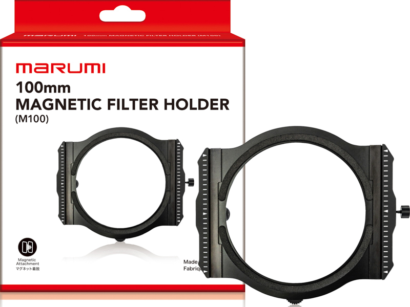 「マグネットホルダーM100」。レンズ前側のフィルターネジ枠を介して装着する