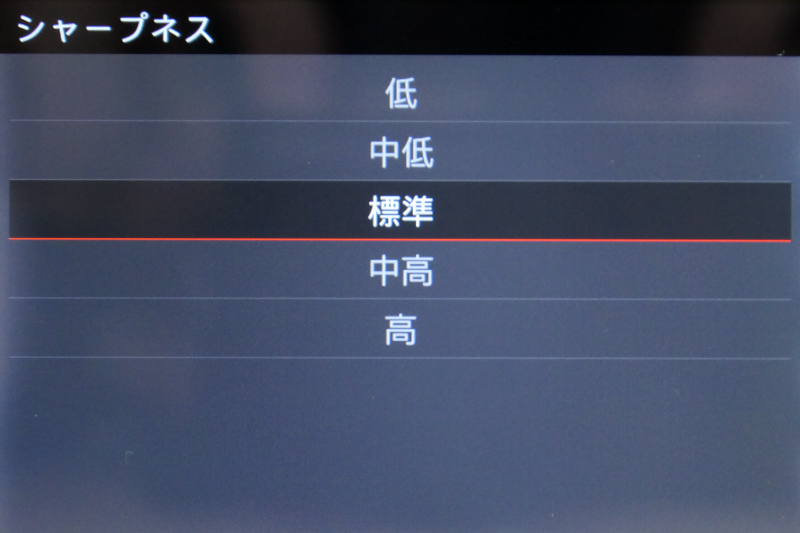 シャープネスとコントラストは5段階。