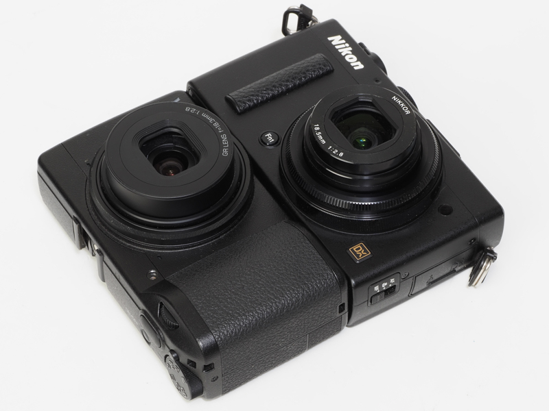 COOLPIX Aは2013年3月発売。同年5月には"APS-C世界最小"を謳うリコーGRが登場したが、長さ方向はCOOLPIX Aのほうが小さく、2019年発売のリコーGR IIIで両者がほぼ同じ長さになった。