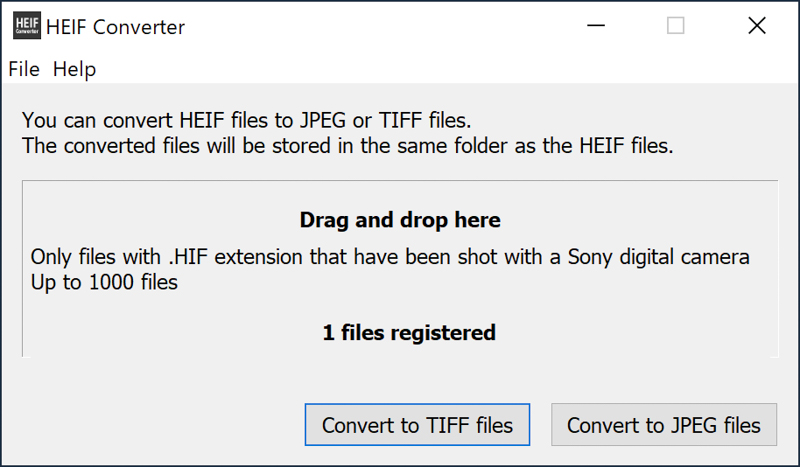ソニーはパソコン用にα7S IIIで撮影したHEIF写真をJPEGもしくはTIFFに変換するソフトを配布している。ただしWindowsでもMacでも英語版のみだし、変換のたびに終了してしまう。