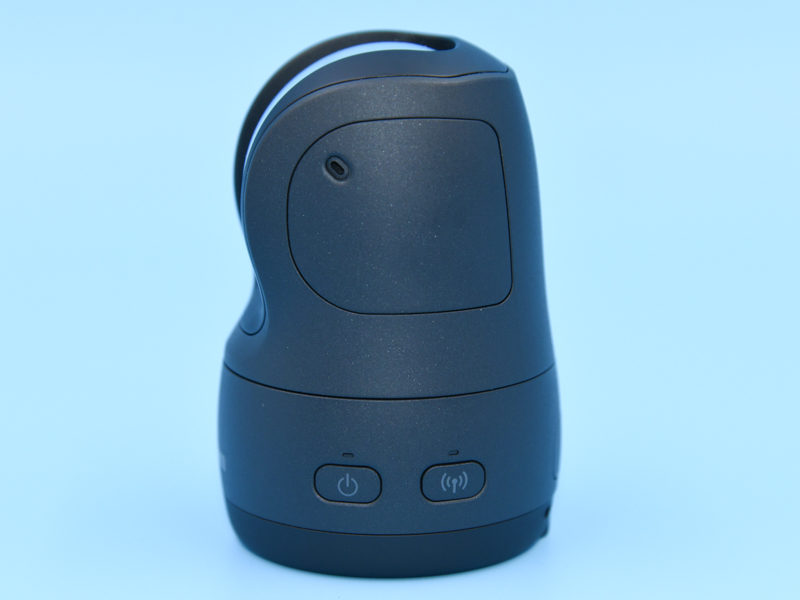 左側面（電源ボタン、ワイヤレス送信ボタン）