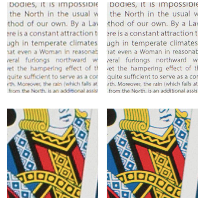 左が単純にサイズを拡大した場合。右がスーパー解像度の適用例。Adobe Blogの機能解説より