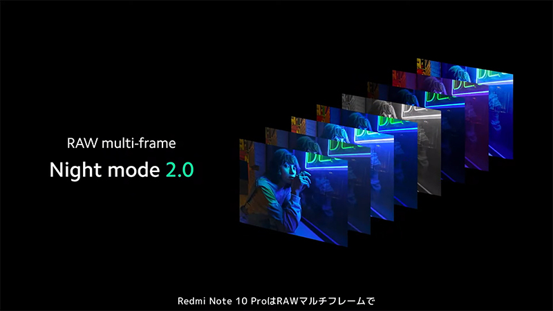 ナイトモード2.0。9枚のRAW画像データを1枚に融合している